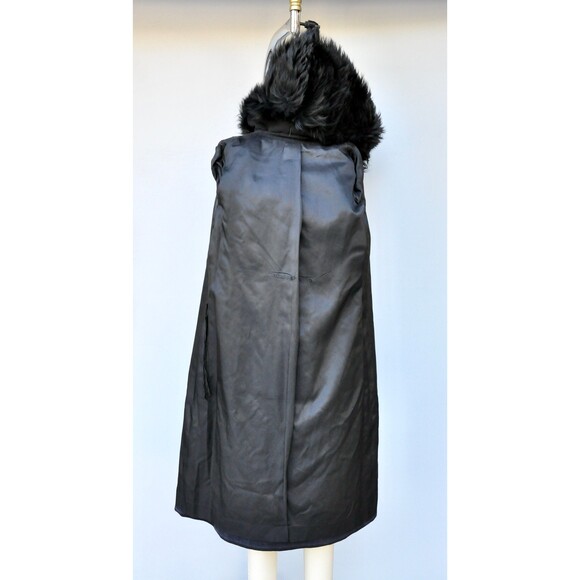 Vintage Wool Coat w/ Huge Fox Fur Collar & Fur on Sleeves Goth Steampunk 80s XS - Picture 10 of 10
